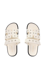 LEISURE EMBELLISHED FLAT SANDAL IN WHITE