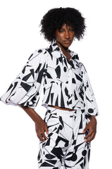 LENNON PRINTED PUFF SLEEVE BUTTON DOWN