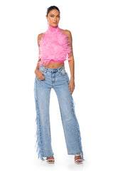LET LOOSE FRINGE SIDE JEANS