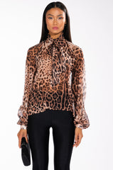 LEVEL UP LONG SLEEVE TIE NECK SATIN BLOUSE