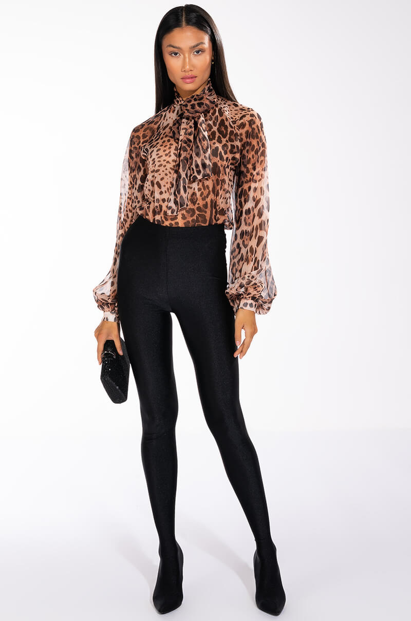 LEVEL UP LONG SLEEVE TIE NECK SATIN BLOUSE