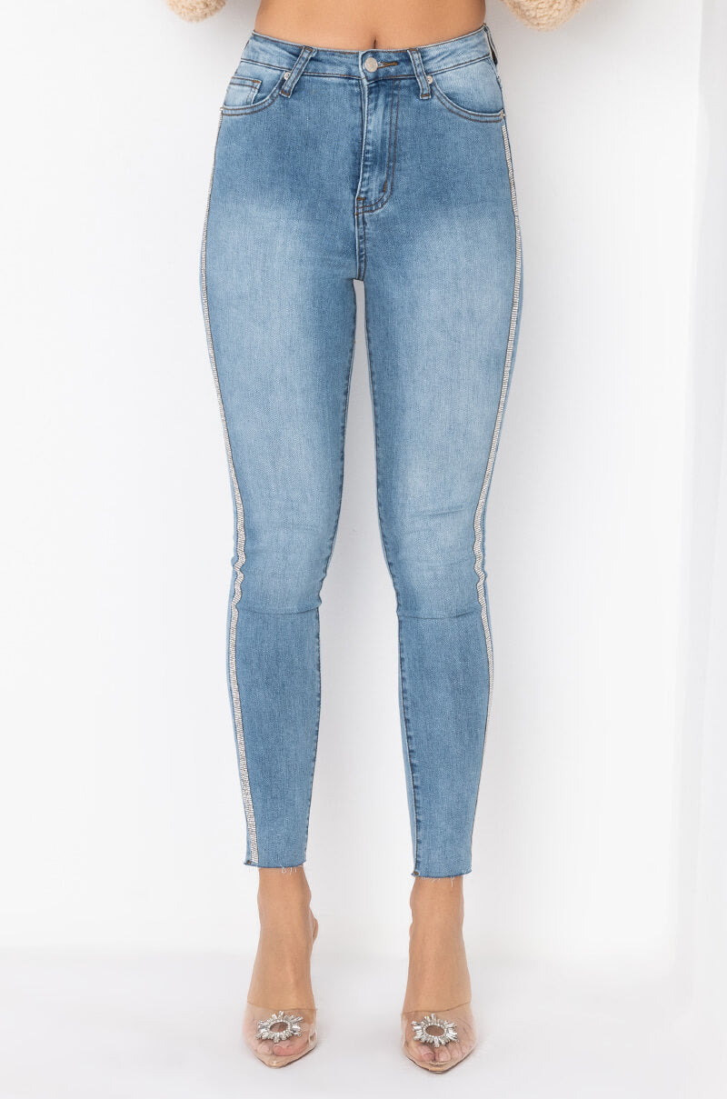 SEXY RHINESTONE DENIM HIGH RISE DENIM