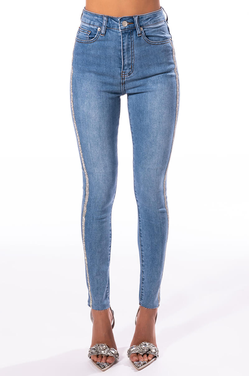 SEXY RHINESTONE DENIM HIGH RISE DENIM