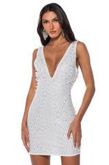 LIKE MAGIC EMBELLISHED DEEP V MINI DRESS
