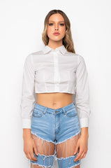 LIL BIT OF BLING CROPPED OPEN BACK POPLIN BLOUSE