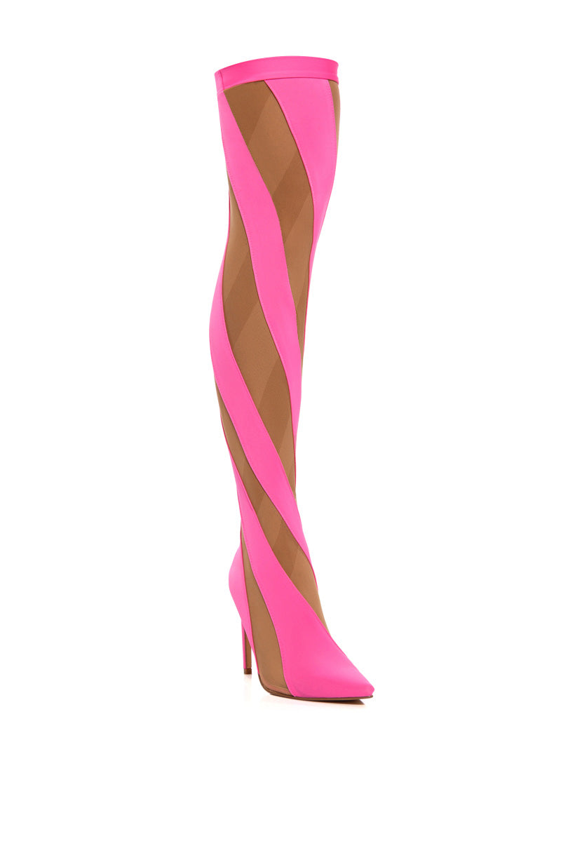 LILITH MESH THIGH HIGH BOOT IN PINK