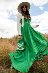 LILY PLEATED SATIN MAXI DRESS