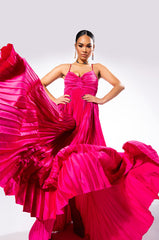 LILY PLEATED SATIN MAXI DRESS