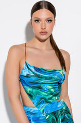 LIMELIGHT COWL NECK SATIN CROP TANK