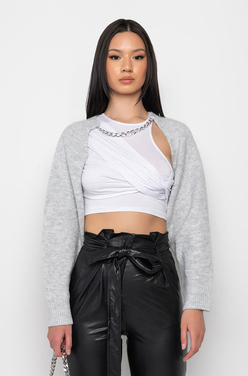 CELESTE CHAIN SHRUG SWEATER