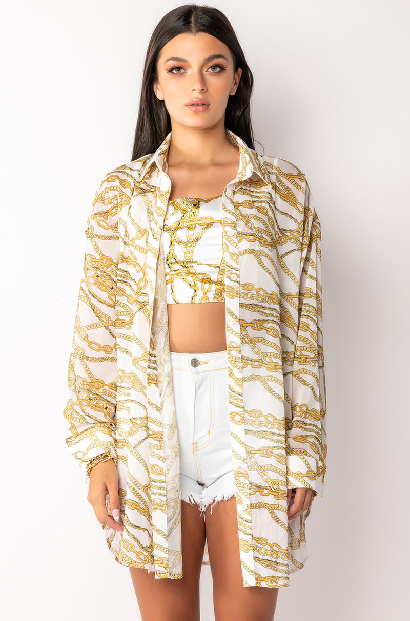 LINK UP OVERSIZED CHIFFON BUTTON DOWN