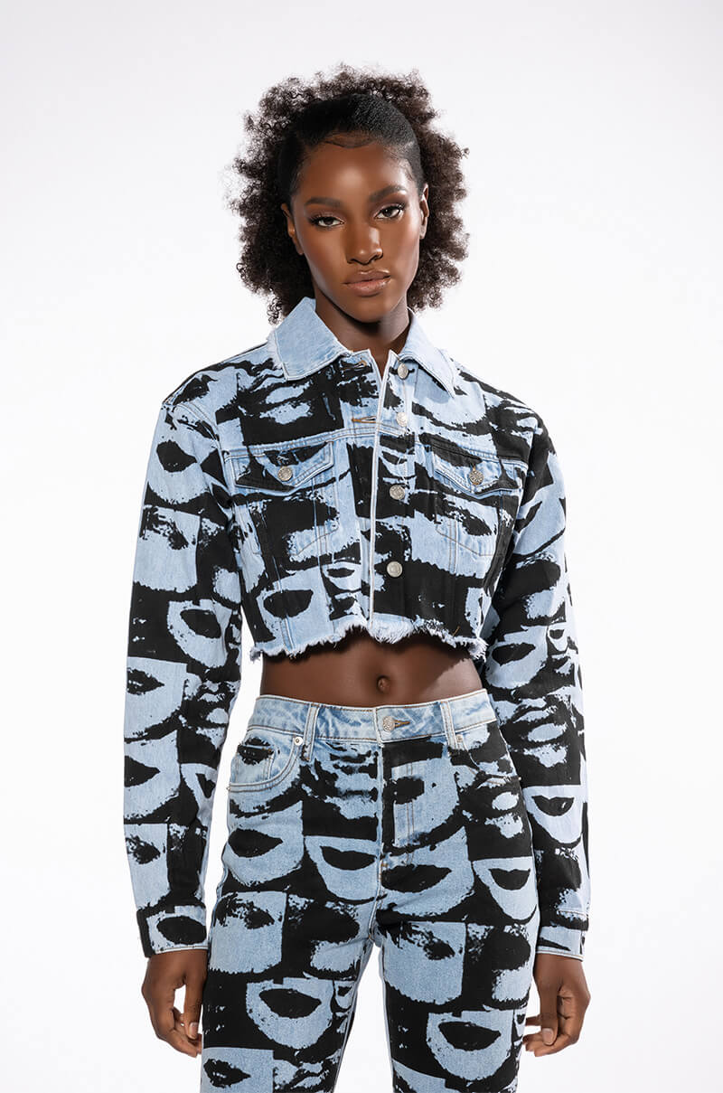 LIPS ARE SEALED GRAPHIC DENIM JACKET