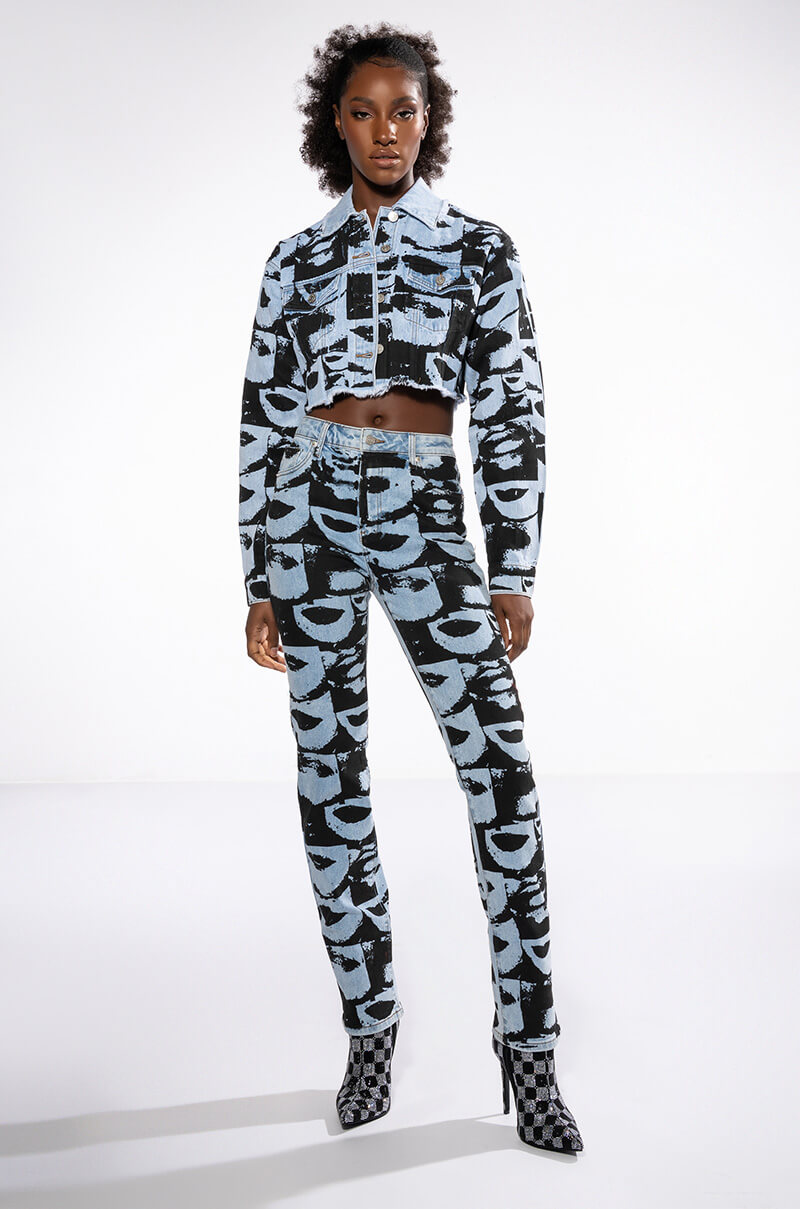 LIPS ARE SEALED GRAPHIC DENIM JACKET