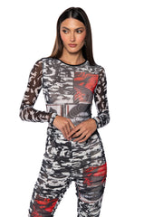 LIPS ARE SEALED LONG SLEEVE MESH T SHIRT