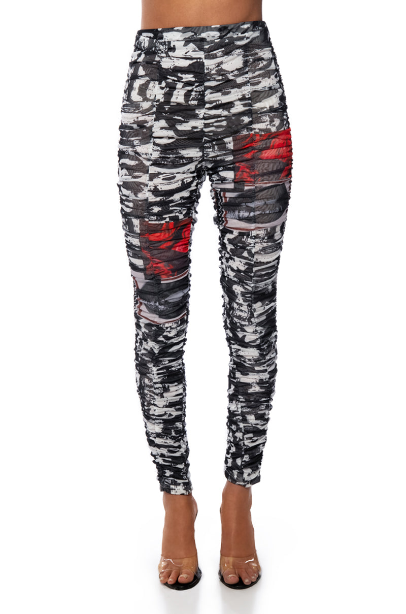 LIPS ARE SEALED RUCHED MESH LEGGING
