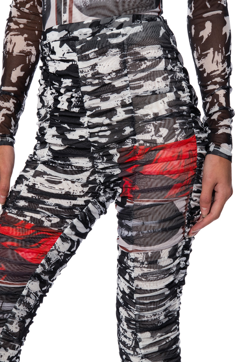 LIPS ARE SEALED RUCHED MESH LEGGING