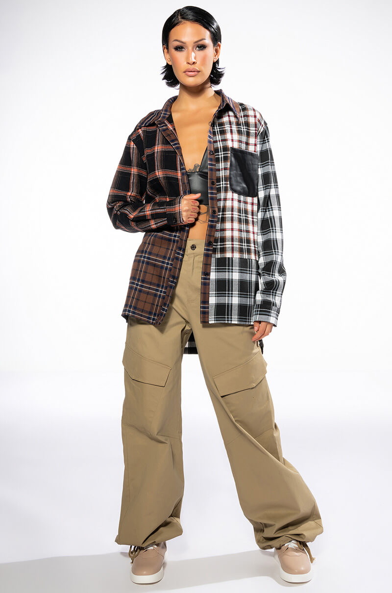 LITHIUM LONG SLEEVE PATCHWORK FLANNEL BUTTON DOWN