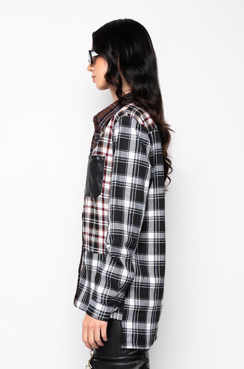 LITHIUM LONG SLEEVE PATCHWORK FLANNEL BUTTON DOWN