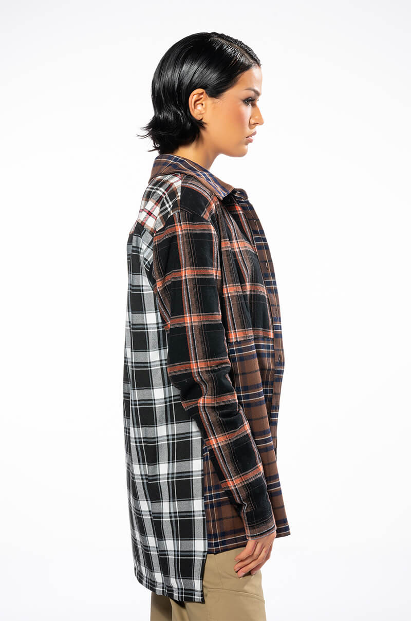 LITHIUM LONG SLEEVE PATCHWORK FLANNEL BUTTON DOWN