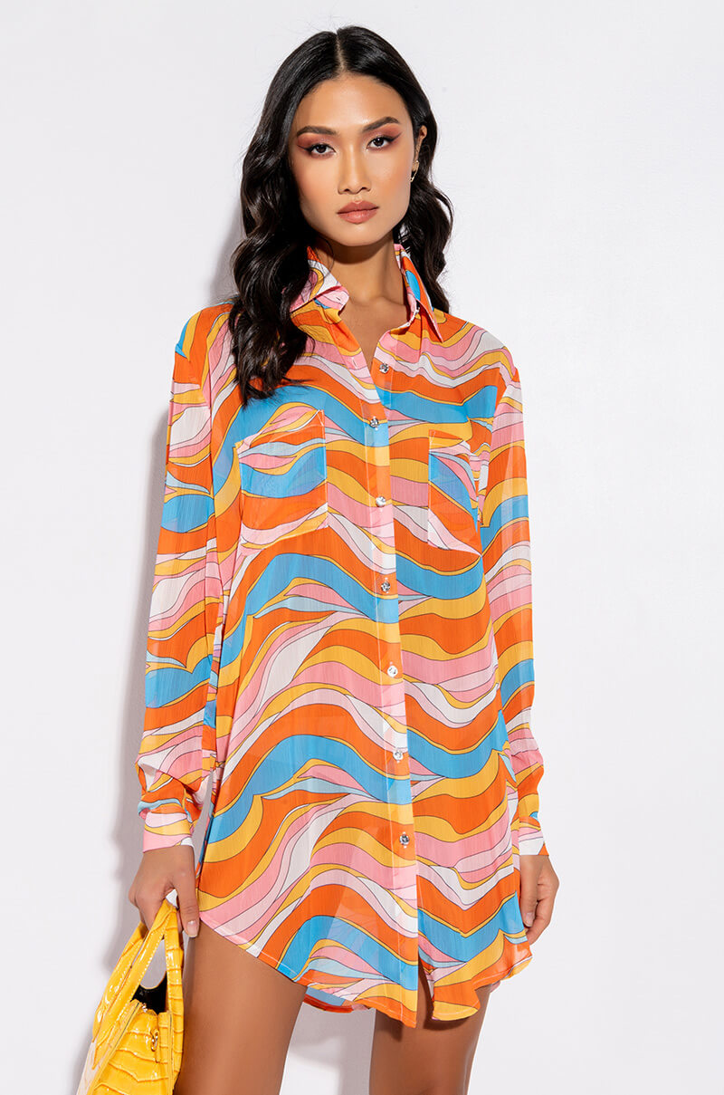 LIVING PROOF OVERSIZED CHIFFON BUTTON DOWN BLOUSE