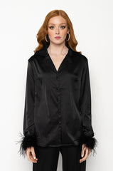 LOLA FEATHER CUFF SATIN BLOUSE