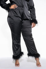 LOLA FEATHER DETAIL SATIN PANT