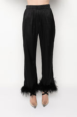 LOLA FEATHER DETAIL SATIN PANT