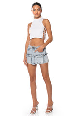 LOOKING UP DENIM CARGO MINI SKIRT