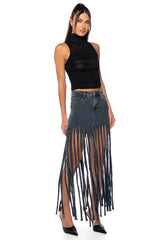 LOST AT SEA FRINGE DENIM MAXI SKIRT