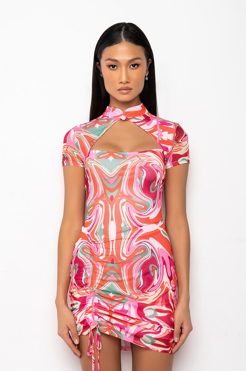 LOVE IT MY MEDICINE MESH PRINT MIDI DRESS