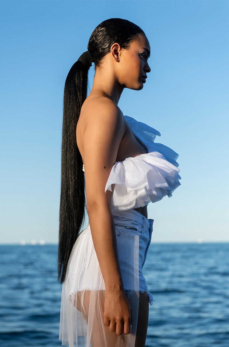 LILA ONE SHOULDER RUFFLED CROP TOP