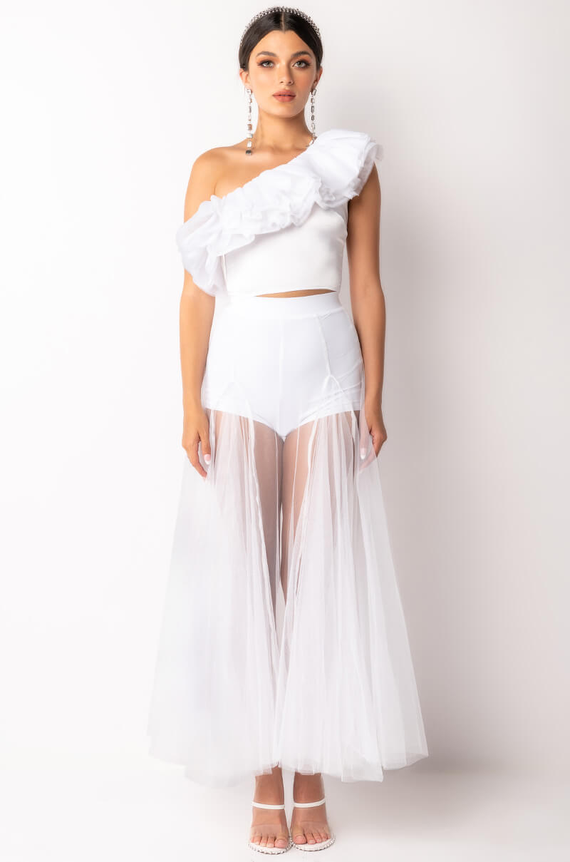 LILA ONE SHOULDER RUFFLED CROP TOP