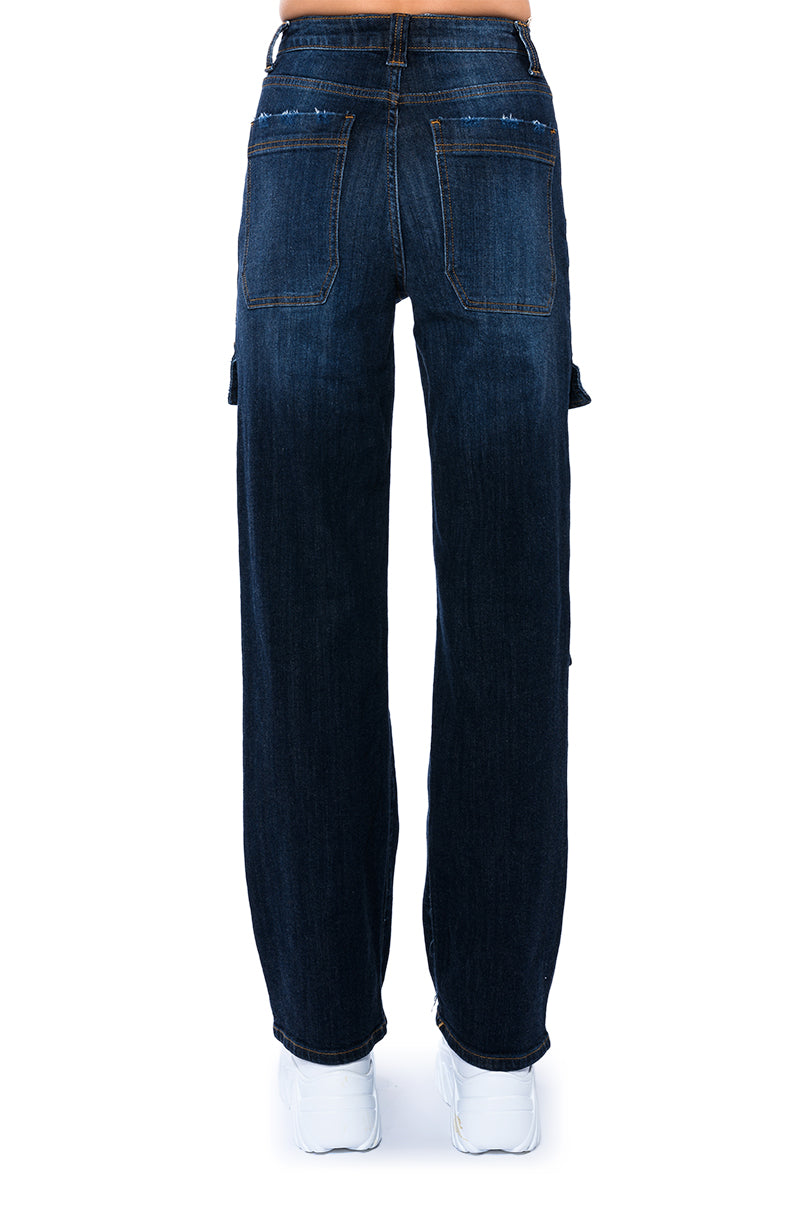 LOVER FOR LIFE BUCKLE DETAILED DENIM CARGOS