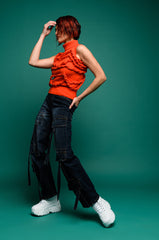 LOVER FOR LIFE BUCKLE DETAILED DENIM CARGOS