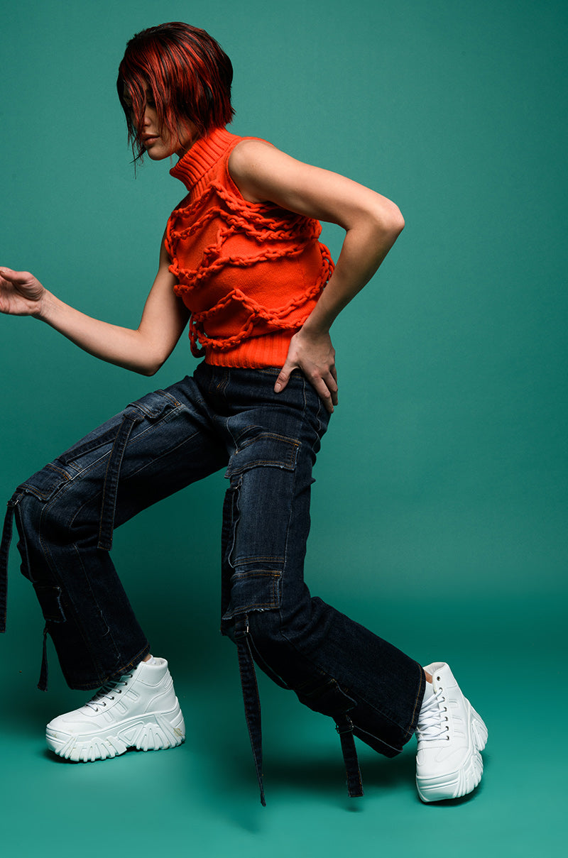 LOVER FOR LIFE BUCKLE DETAILED DENIM CARGOS
