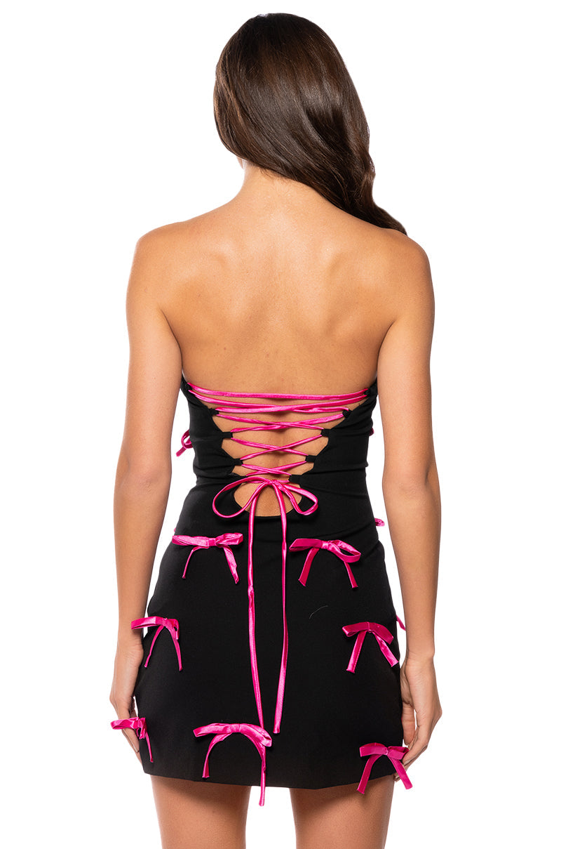 LUCY ALL OVER BOWS STRAPLESS MINI DRESS