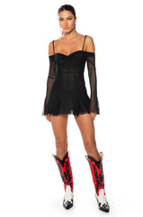 SADIE OFF THE SHOULDER MESH MINI DRESS