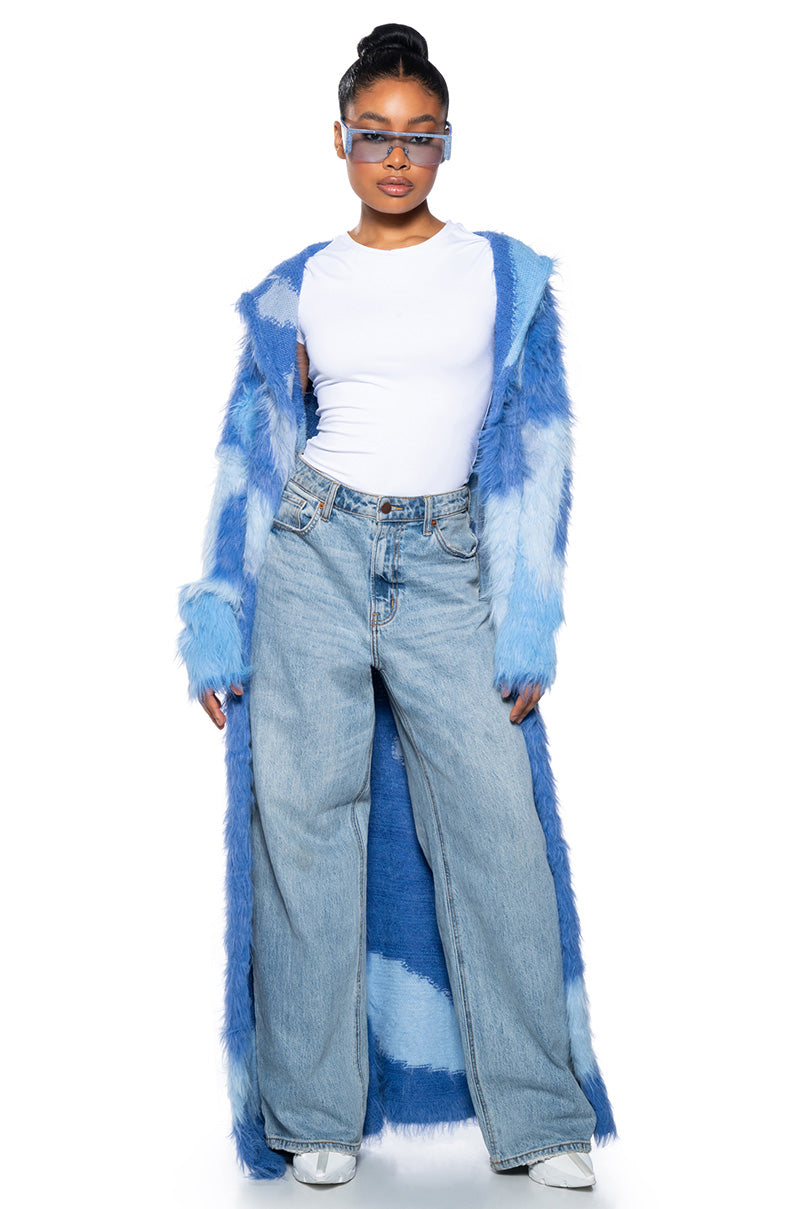 LYLA ULTRA FUZZY COLORBLOCK HOODED CARDIGAN