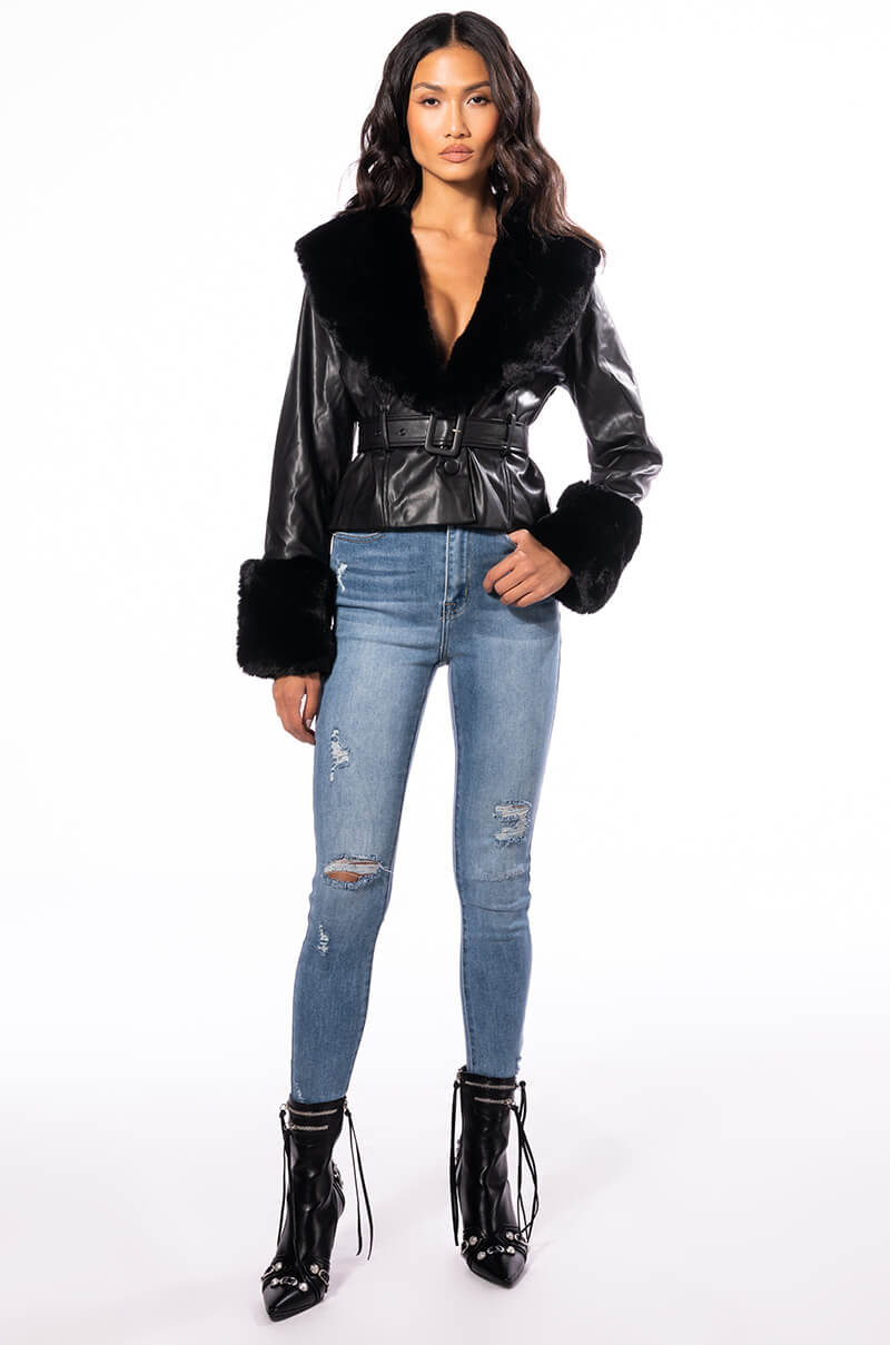 MADDIE Y2K BLACK FUR TRIM BLAZER