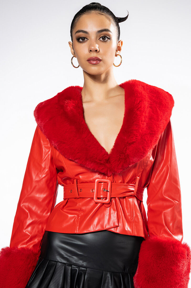MADDIE Y2K RED FUR TRIM BLAZER