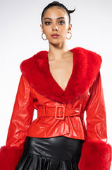 MADDIE Y2K RED FUR TRIM BLAZER