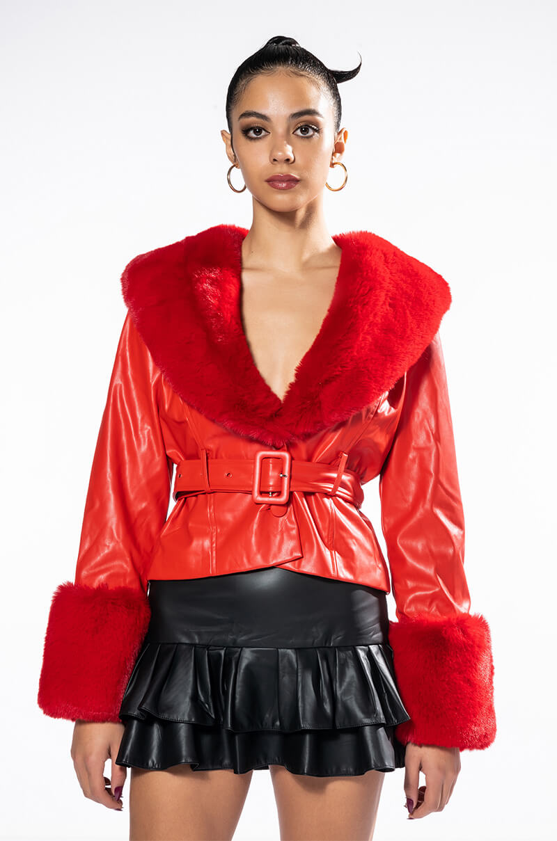MADDIE Y2K RED FUR TRIM BLAZER