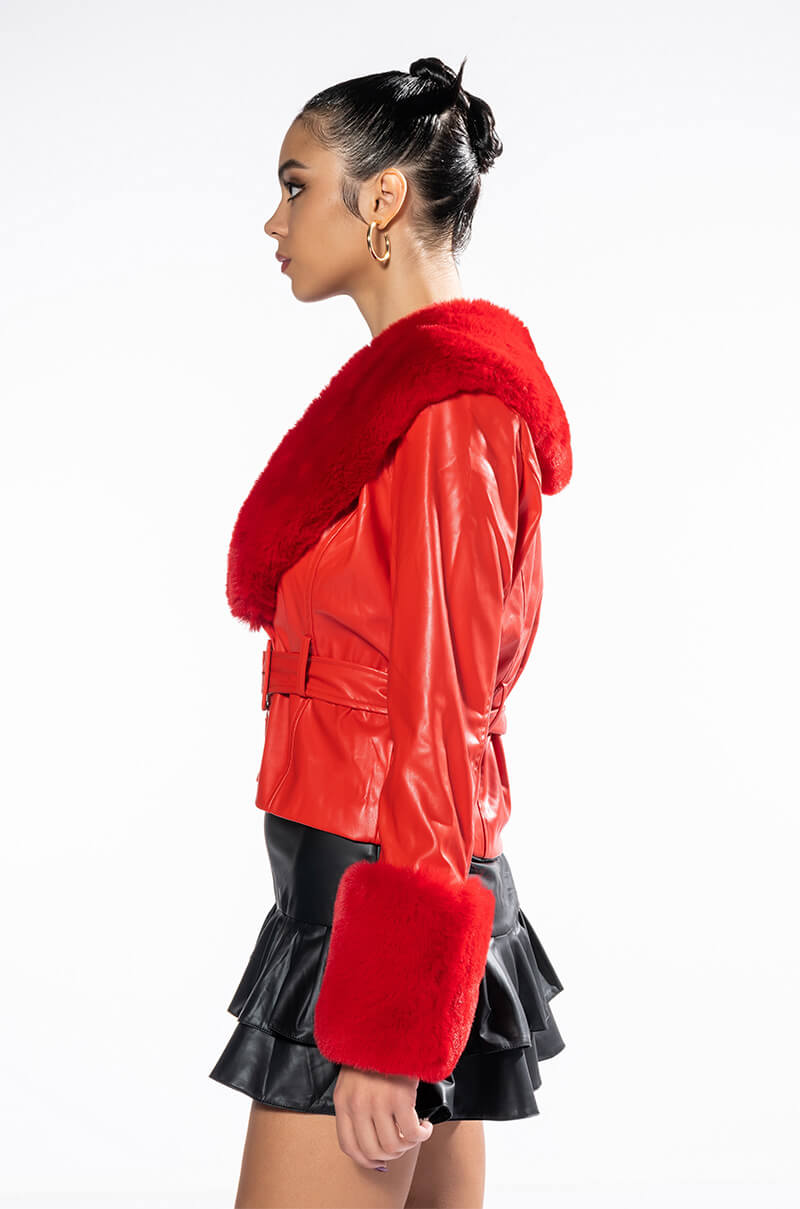 MADDIE Y2K RED FUR TRIM BLAZER