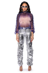 MAEVE PLEATED SEE THROUGH LONG SLEEVE TOP