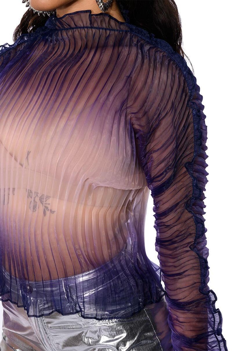 MAEVE PLEATED SEE THROUGH LONG SLEEVE TOP