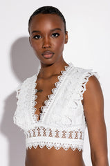 MAIN SQUEEZE DEEP V SLEEVELESS CROCHET BLOUSE