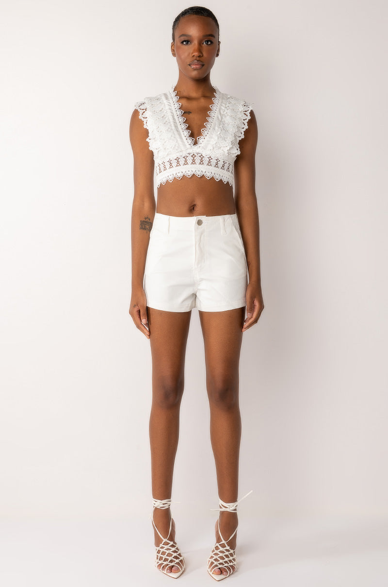 MAIN SQUEEZE DEEP V SLEEVELESS CROCHET BLOUSE