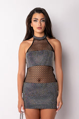 MAKE IT RIGHT HALTER TOP RHINESTONE MINI DRESS