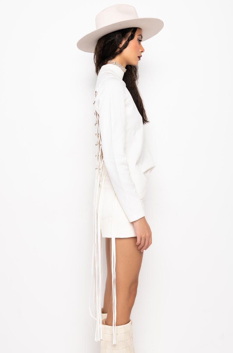 MAKE YOU MINE OPEN BACK RHINESTONE NET SWEATER