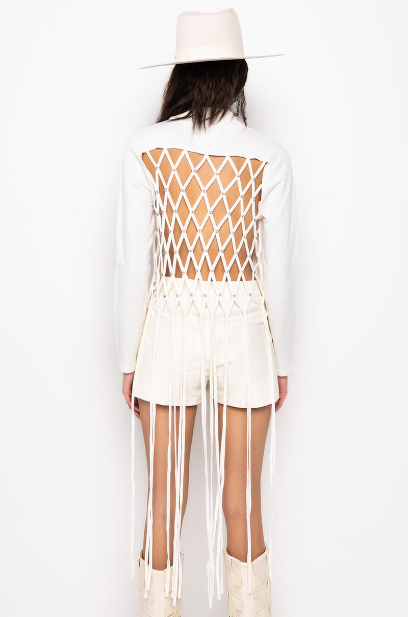 MAKE YOU MINE OPEN BACK RHINESTONE NET SWEATER